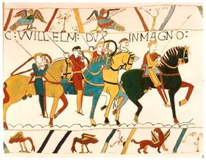 Bayeux Tapestry depicting events leading to the Battle of Hastings 